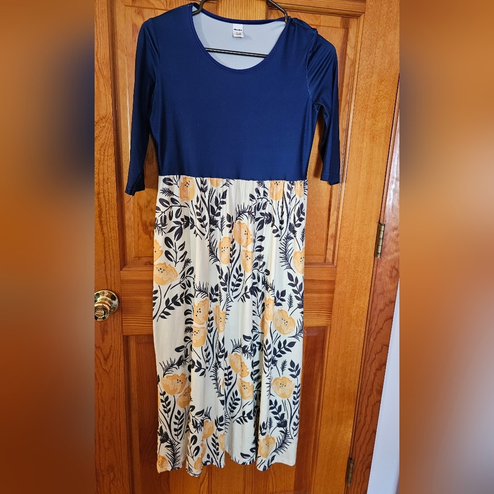 Navy and Yellow Floral Girls Dress Size 10/12